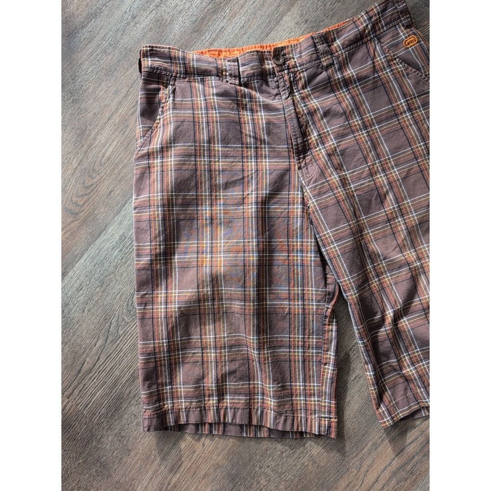 Ecko Unltd Men's Shorts Orange Brown Sz 36 Plaid Bermuda Cotton 11" Outdoor - Picture 4 of 16